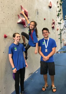 Kaitlyn, Anabelle, and Max (left to right) USA Climbing Youth National Competitors 2017