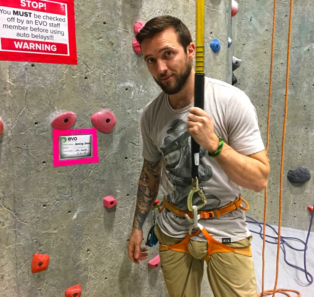 Cotey Green clipped in and ready to go Auto-Belay